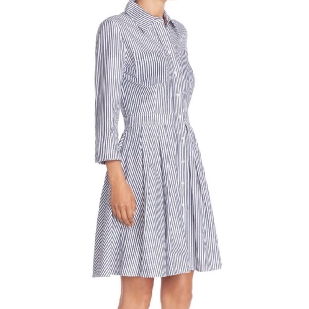 Eliza J Blue and White Striped Midi Dress